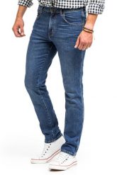 WRANGLER TEXAS SLIM MĘSKIE SPODNIE JEANSOWE BRUISED BLUE W12SKN32M 112144753. Niebieskie spodnie materiałowe męskie Wrangler, bez wzorów, z jeansu. Za 229.99 zł.