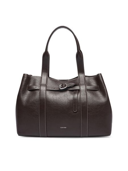 Calvin Klein Torebka Buckle Medium Work Tote LV04F3549G Brązowy. Brązowe torebki klasyczne damskie CALVIN KLEIN, bez wzorów, ze skóry, bez dodatków. Za 749.99 zł.
