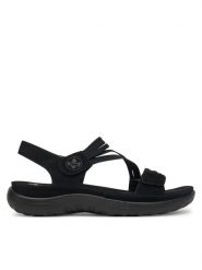 Rieker Sandały 64870-02 Czarny. Czarne sandały damskie Rieker, bez wzorów, z syntetyku, bez obcasa, na płaskiej podeszwie. Za 309.99 zł.