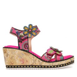 Sandały Laura Vita. Czerwone sandały damskie Laura Vita, bez wzorów, bez obcasa, na koturnie. Za 429.99 zł.