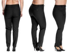 Casualowe czarne spodnie cygaretki Bruna w kant PLUS SIZE. Czarne spodnie materiałowe damskie Moda Size Plus Iwanek, bez wzorów, z bawełny, eleganckie, plus size. W wyprzedaży za 119.90 zł.