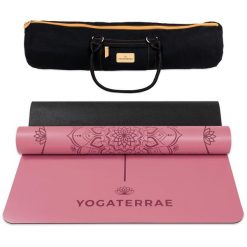 Bordowa mata do jogi z PU i gumy, MANDALA, linie ciała, torba do transportu. Czarne torebki klasyczne damskie YOGATERRAE, bez wzorów, bez dodatków. W wyprzedaży za 538.00 zł.