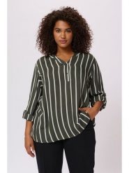 KAFFE curve Bluzka w kolorze oliwkowo-białym rozmiar: 54. Brązowe bluzki damskie KAFFE curve, s, bez wzorów, z wiskozy, klasyczne, bez kołnierzyka, bez ramiączek. Za 82.64 zł.