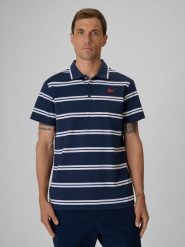 4F Koszulka polo regular męska - granatowa XL. Niebieskie koszulki polo męskie 4f, m, bez wzorów, z bawełny, bez ramiączek. Za 129.99 zł.