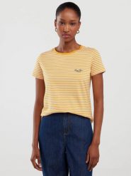 Koszulka damska w paski żółto-biała Zenaida 703. Brązowe t-shirty damskie Big Star, l, bez wzorów, z dzianiny, bez kołnierzyka. W wyprzedaży za 39.99 zł.