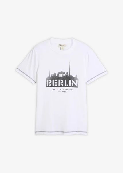 T-shirt z czystej bawełny organicznej. Białe t-shirty męskie bonprix, m, bez wzorów, z bawełny, bez kołnierzyka. Za 24.99 zł.