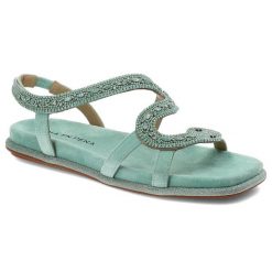 Zielone Sandały Alma En Pena Eleganckie Obuwie Damskie. Zielone sandały damskie Alma En Pena, bez wzorów, z zamszu, bez obcasa, na płaskiej podeszwie. Za 579.00 zł.