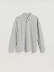 Koszulka polo z długim rękawem - jasnoszary. Szare koszulki męskie z długim rękawem Reserved, l, z bawełny. Za 89.99 zł.