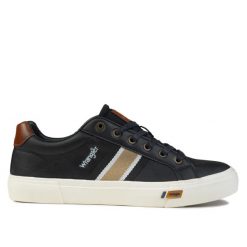 Buty męskie sportowe do chodzenia Wrangler LOGAN MEN LOW. Niebieskie buty sportowe na co dzień męskie Wrangler, z jeansu, bez zapięcia, trekkingowe. Za 209.00 zł.