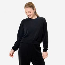 Bluza do jogi damska Domyos. Czarne bluzy z kapturem damskie DOMYOS, l, z materiału. Za 89.99 zł.