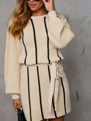 Milan Kiss Sukienka dzianinowa w kolorze kremowo-czarnym rozmiar: S. Brązowe sukienki damskie Milan Kiss, na co dzień, s, bez wzorów, z dzianiny, bez kołnierzyka, bez ramiączek, mini, proste. Za 195.99 zł.