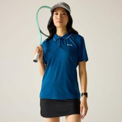 Koszulka polo z logo Botanna dla kobiet. Niebieskie bluzki damskie Regatta, s, bez wzorów, z poliesteru, bez kołnierzyka, bez ramiączek. Za 139.99 zł.