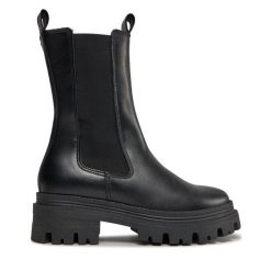 Sztyblety Tamaris. Czarne botki damskie Tamaris, bez obcasa, na płaskiej podeszwie, bez zapięcia. Za 349.99 zł.