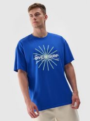 4F T-shirt regular z nadrukiem męski - niebieski XL. Niebieskie t-shirty męskie 4f, m, bez wzorów, z bawełny, bez kołnierzyka. Za 49.99 zł.