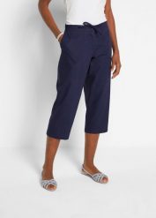 Spodnie lniane 3/4. Niebieskie spodnie materiałowe damskie bonprix, bez wzorów. Za 142.99 zł.
