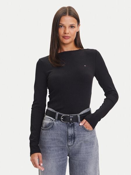 Tommy Hilfiger Bluzka WW0WW47309 Czarny Slim Fit. Czarne bluzki damskie Tommy Hilfiger, m, bez wzorów, z wiskozy, bez ramiączek. Za 199.99 zł.