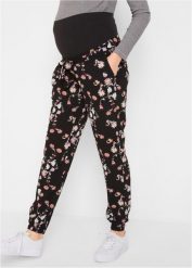 Lekkie spodnie ciążowe z wiskozy, Loose Fit. Czarne spodnie materiałowe damskie bonprix, bez wzorów, z wiskozy, moda ciążowa. Za 149.99 zł.