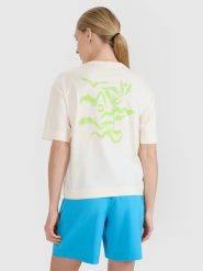 4F T-shirt regular z nadrukiem damski - biały L. Białe t-shirty damskie 4f, l, bez wzorów, z bawełny, bez kołnierzyka. W wyprzedaży za 39.99 zł.