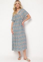 Niebieska Boho Sukienka z Wiskozy z Cienkim Paskiem i Krótkim Rękawem Meaata. Niebieskie sukienki damskie Born2be, l, bez wzorów, z materiału, boho, bez kołnierzyka, plus size, bez ramiączek, maxi. W wyprzedaży za 79.99 zł.