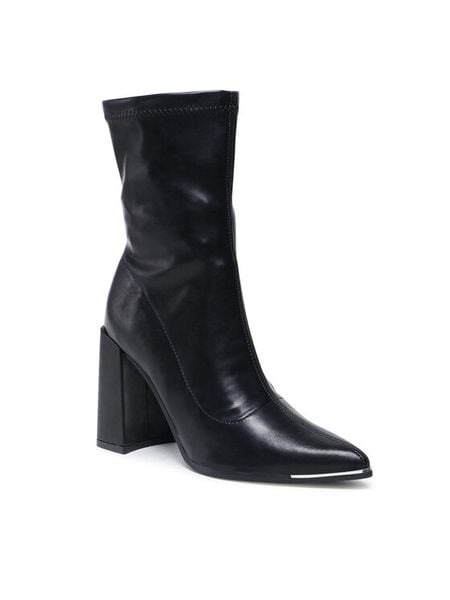 DeeZee Botki TS5078-06 Czarny. Czarne botki damskie DeeZee, ze skóry, bez obcasa, na słupku, bez zapięcia. Za 159.99 zł.