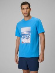 4F T-shirt regular z nadrukiem męski - niebieski XXL. Niebieskie t-shirty męskie 4f, m, bez wzorów, z bawełny, bez kołnierzyka. Za 69.99 zł.