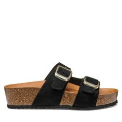 Klapki Geox. Czarne klapki damskie Geox, bez wzorów, bez obcasa. Za 379.99 zł.
