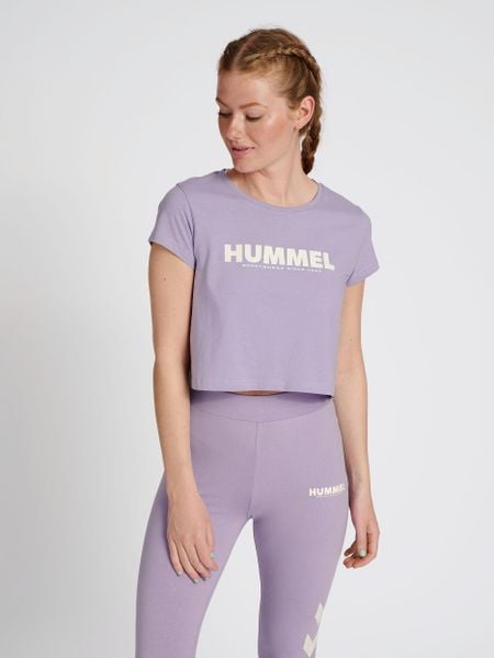 Damska koszulka crop top Hummel Legacy. Niebieskie bluzki sportowe damskie HUMMEL, xs, bez wzorów, z bawełny, bez ramiączek. Za 90.00 zł.