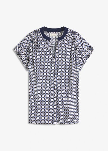 Bluzka koszulowa ze wzorem. Czerwone bluzki damskie bonprix, bez wzorów, eleganckie, bez kołnierzyka, bez ramiączek. Za 54.99 zł.