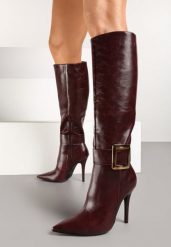 Bordowe Kozaki na Szpilce Ozdobione Klamrą Innadora. Czerwone kozaki damskie Born2be, z jeansu, bez obcasa, na obcasie. Za 199.99 zł.