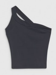 4F Crop-top slim z asymetrycznym ramiączkiem damski - czarny S. Czarne topy damskie 4f, s, bez wzorów, z dzianiny, z asymetrycznym kołnierzem. W wyprzedaży za 19.99 zł.