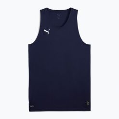 Koszulka piłkarska męska PUMA teamJAWS Starter Jersey. Niebieskie t-shirty sportowe męskie Puma, m, z jersey, bez ramiączek, do piłki nożnej. Za 109.99 zł.