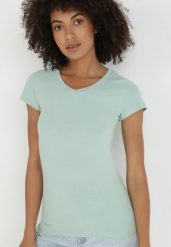 Miętowy T-shirt Nysalphia. Zielone t-shirty damskie Born2be, m, bez wzorów, z bawełny, bez kołnierzyka. Za 24.99 zł.