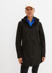 Parka softshell z materiału odpychającego wodę. Czarne kurtki softshell damskie bonprix, bez wzorów, z softshellu, bez kaptura. Za 229.99 zł.