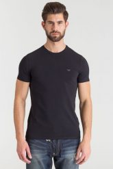 Czarny t-shirt Emporio Armani z aplikacją marki. Czarne t-shirty męskie Emporio Armani, l, z aplikacjami, bez kołnierzyka. W wyprzedaży za 92.70 zł.