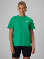 T-shirt loose z nadrukiem damski 4F 4FRSS26TTSHF4516. Zielone t-shirty damskie 4f, l, bez wzorów, z bawełny, bez kołnierzyka. Za 57.99 zł.