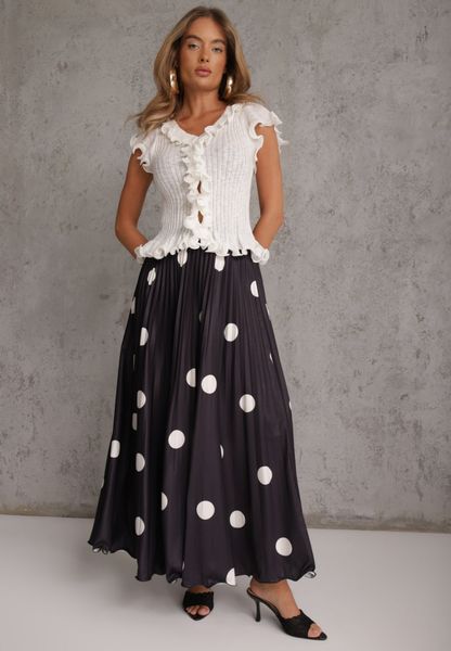 Czarna Rozkloszowana Spódnica Plisowana High Waist w Groszki Telede. Czarne spódniczki damskie Renee, bez wzorów, retro, z podwyższonym stanem, maxi, dopasowane. Za 119.99 zł.