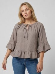 MOSS COPENHAGEN Bluzka "Viana" w kolorze szarobrązowym rozmiar: S. Brązowe bluzki damskie MOSS COPENHAGEN, s, bez wzorów, bez kołnierzyka, bez ramiączek. Za 174.95 zł.