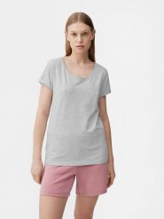 4F T-shirt regular gładki damski XL. Szare t-shirty damskie 4f, xl, bez wzorów, z bawełny, bez kołnierzyka. Za 49.99 zł.