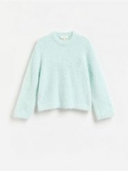 Sweter z dodatkiem alpaki i wełny - jasnoturkusowy. Niebieskie swetry klasyczne damskie Reserved, l, z dzianiny, bez kołnierzyka. Za 329.99 zł.