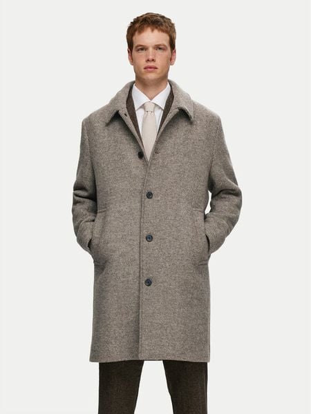 Selected Homme Płaszcz wełniany 16089348 Beżowy Regular Fit. Brązowe płaszcze męskie Selected Homme, na zimę, m, bez wzorów, z syntetyku. Za 609.00 zł.
