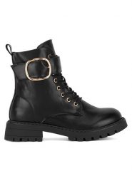 DeeZee Trzewiki WS6116-11 Czarny. Czarne botki damskie DeeZee, z materiału, bez obcasa, na płaskiej podeszwie, bez zapięcia. Za 179.99 zł.