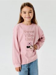 Bawełniana koszulka z nadrukiem Minnie Mouse - fioletowy. Fioletowe koszulki dziewczęce Sinsay, l, bez wzorów, z bawełny, bez ramiączek. Za 17.99 zł.