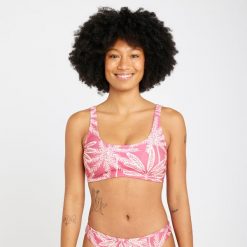 Góra kostiumu kąpielowego surfingowego damska Olaian Aurely Palmer. Czerwone bikini damskie OLAIAN, bez wzorów. W wyprzedaży za 39.99 zł.