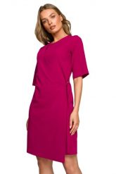 Sukienka elegancka z podwójnym przodem z klamrą klasyczna fioletowa. Fioletowe sukienki damskie Sukienki.shop, do pracy, l, bez wzorów, biznesowe, bez kołnierzyka, bez ramiączek, kopertowe. Za 289.00 zł.