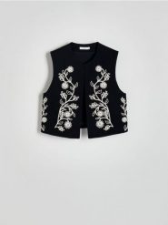 Haftowana kamizelka - czarny. Czarne kamizelki damskie Reserved, l, z bawełny. W wyprzedaży za 139.99 zł.