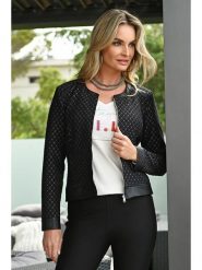 Bleu d'Azur Kurtka przejściowa "Christy" w kolorze czarnym rozmiar: 38. Czarne kurtki damskie Bleu d'Azur, w ażurowe wzory, ze skóry, bez kaptura. Za 169.67 zł.