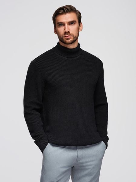 Sweter klasyczny męski z golfem z bawełny - czarny V4 - Rozmiar: S. Czarne swetry męskie Ombre Clothing, m, bez wzorów, z bawełny, bez kołnierzyka. Za 189.99 zł.
