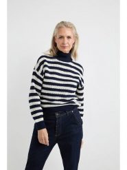 Josephine & Co Sweter "Alana" w kolorze granatowo-białym rozmiar: XL. Białe golfy damskie Josephine & Co, xl, bez wzorów, z wełny, bez ramiączek. Za 180.06 zł.