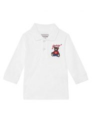 Guess Polo N5YP00 KADZ4 Biały Regular Fit. Białe t-shirty chłopięce Guess, z aplikacjami, z bawełny, bez ramiączek. Za 99.99 zł.