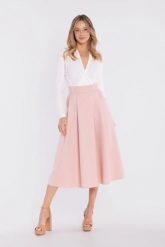 Rozkloszowana spódnica z wysokim stanem różowa. Czerwone spódniczki damskie Stylove, na lato, l, bez wzorów, z podwyższonym stanem, midi, rozkloszowane. Za 289.00 zł.